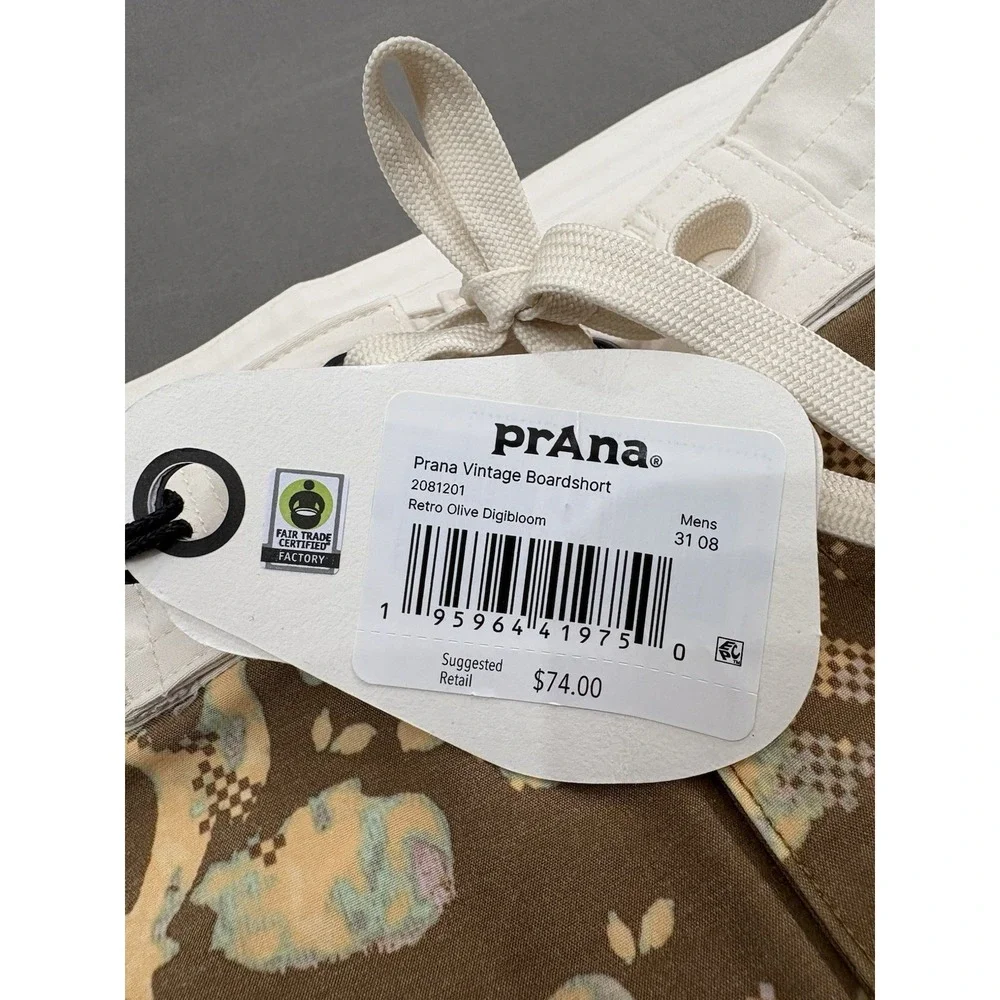 prAna Vintage Boardshorts - Retro Olive Digibloom Size 31/08 NWT